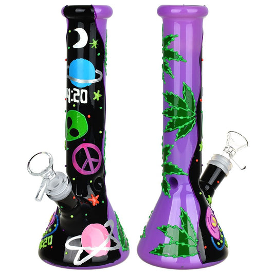 Beam Me Up420 Beaker Glow In The Dark Glass Water Pipe - 9.5" / 14mm F