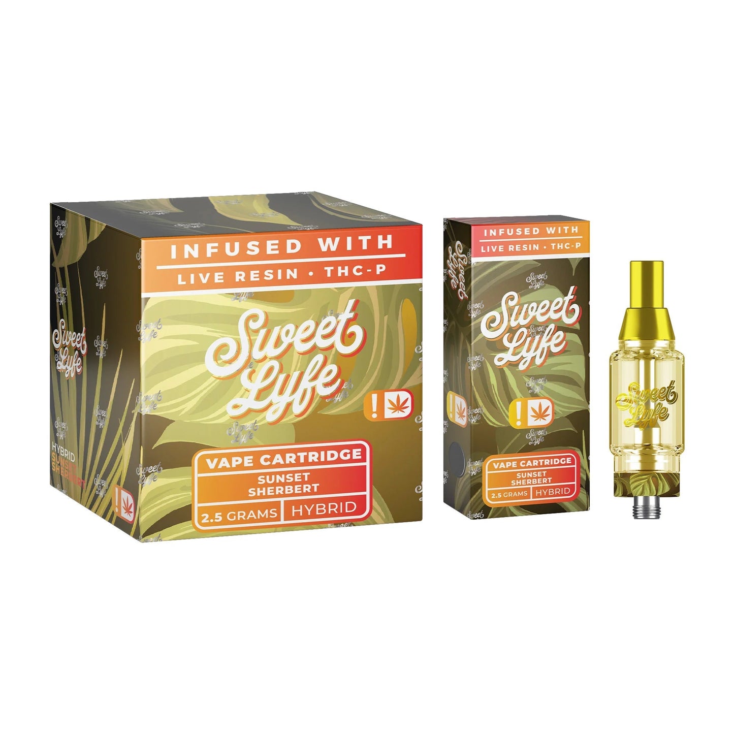 Sweet Lyfe Vape Cartridges 2.5ml  w Live Resin Delta + THCP - Sunset Sherbert - Indica