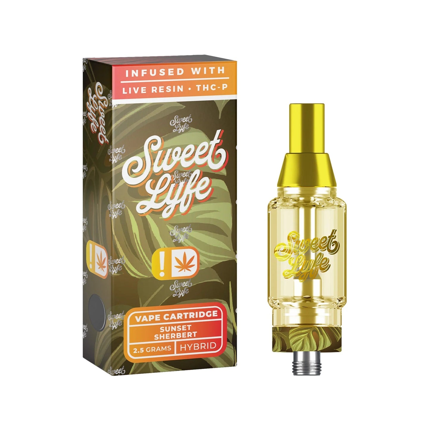 Sweet Lyfe Vape Cartridges 2.5ml  w Live Resin Delta + THCP - Sunset Sherbert - Indica